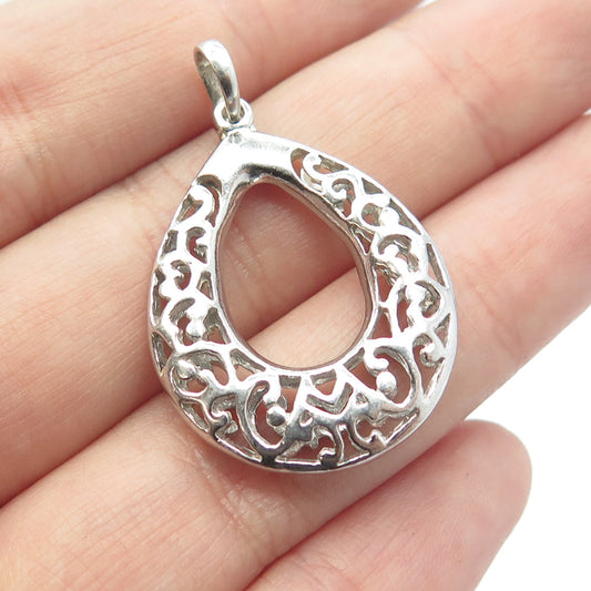 925 Sterling Silver Vintage Ornate Teardrop 3D Pendant