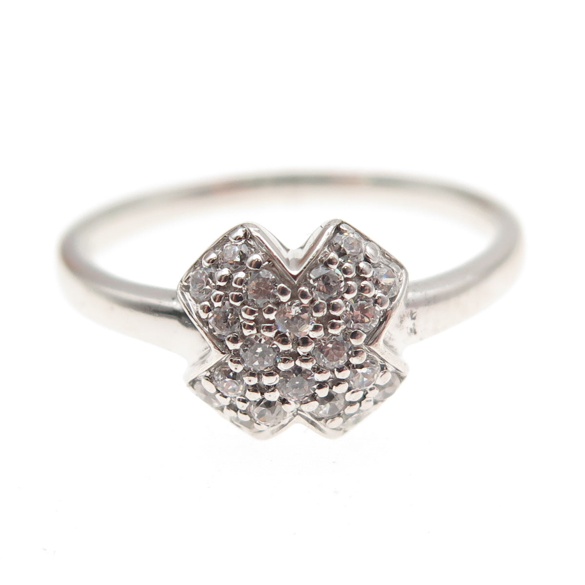 925 Sterling Silver Round-Cut C Z X-Shape Ring Size 6.75