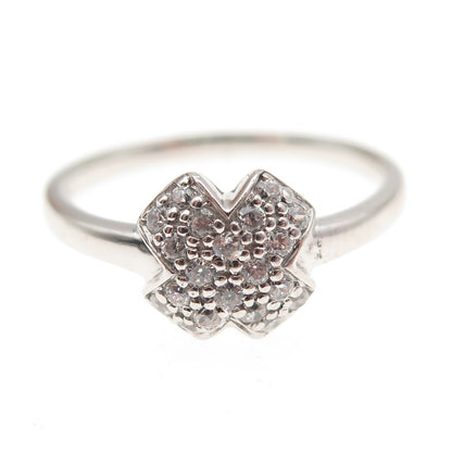 925 Sterling Silver Round-Cut C Z X-Shape Ring Size 6.75