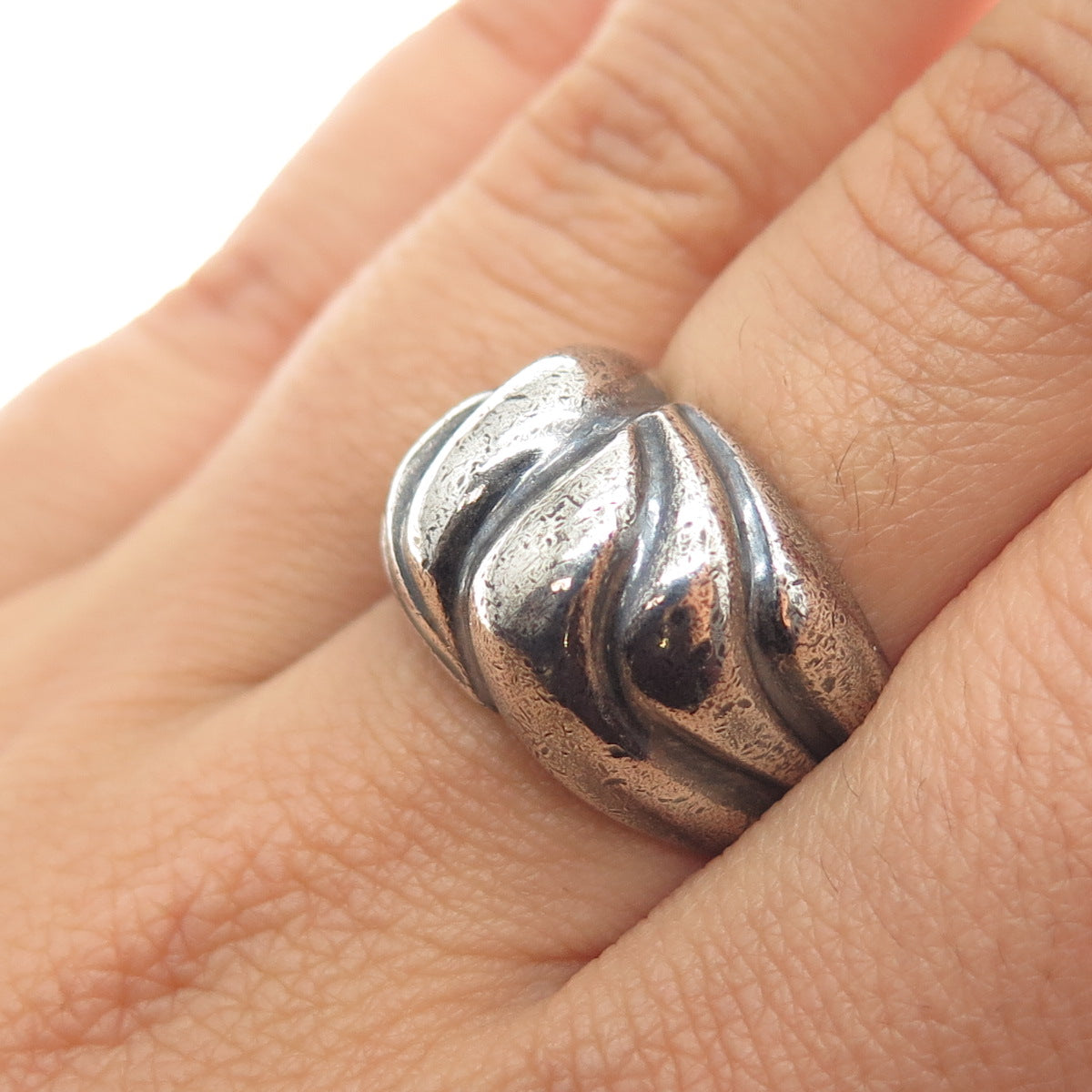925 Sterling Silver Vintage Mexico Modernist Oxidized Ring Size 7.5