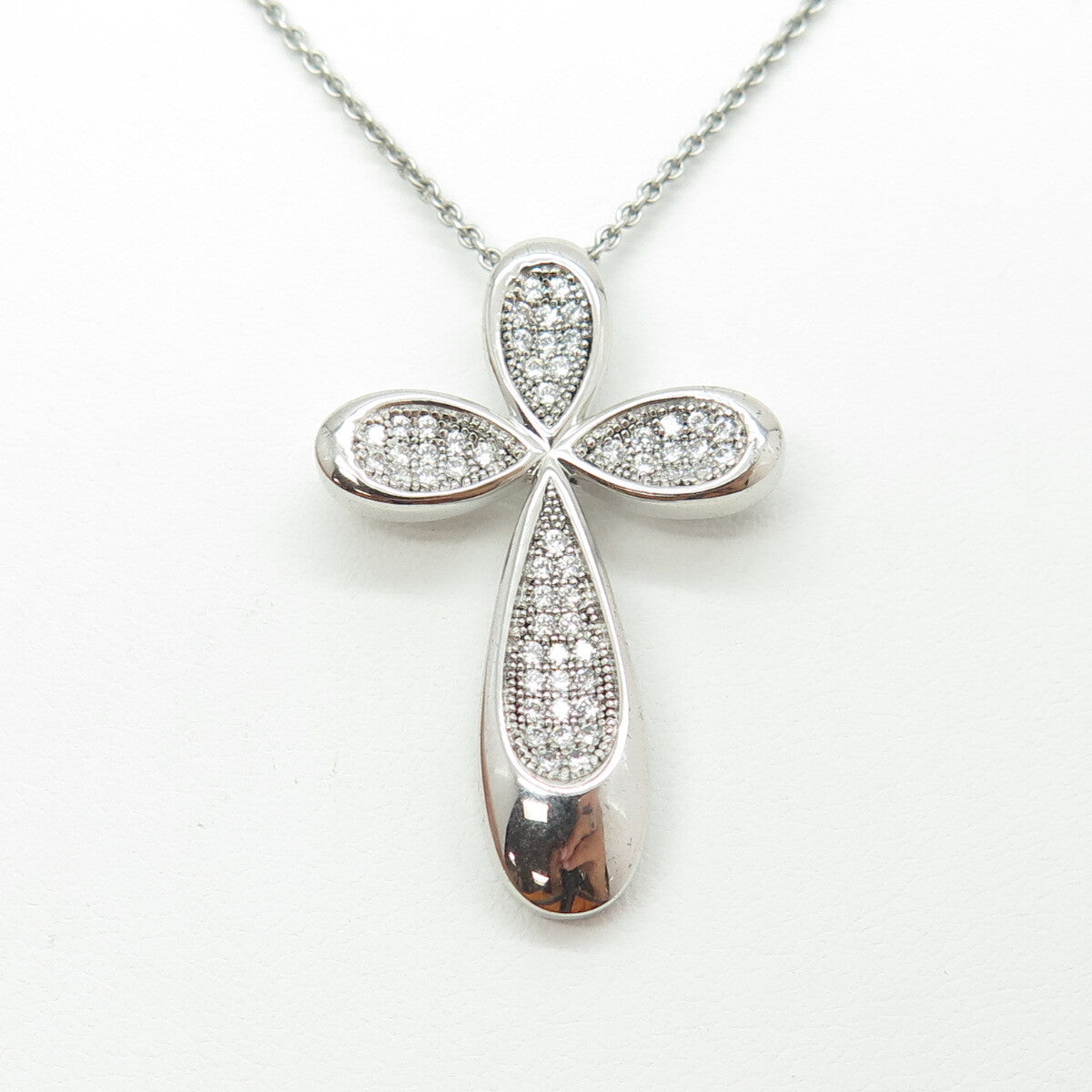 925 Sterling Silver Italy Round-Cut C Z Sparkle Cross Cable Chain Necklace 16"