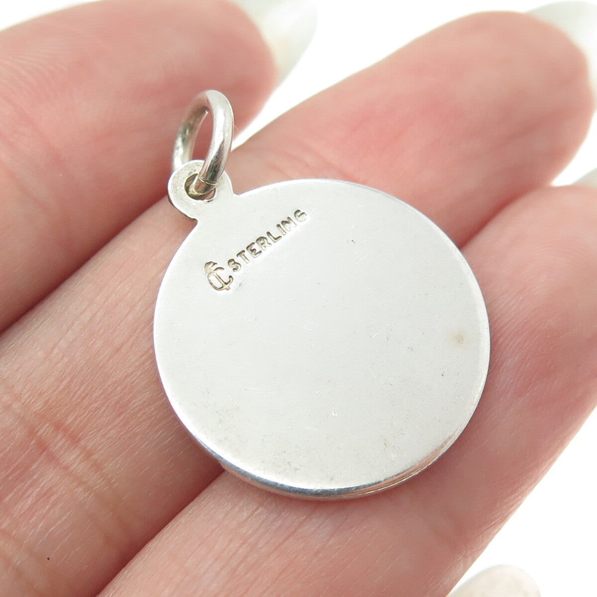 CHARLES THOMAE 925 Sterling Silver Vintage Enamel Larchmont Round Pendant