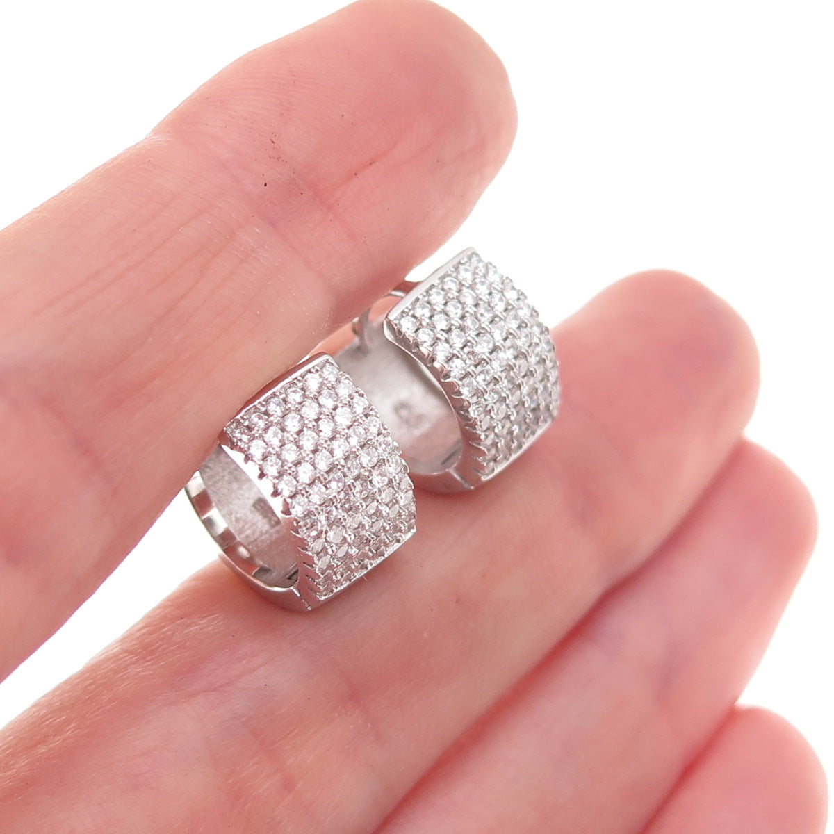 925 Sterling Silver Round-Cut C Z Hoop Earrings