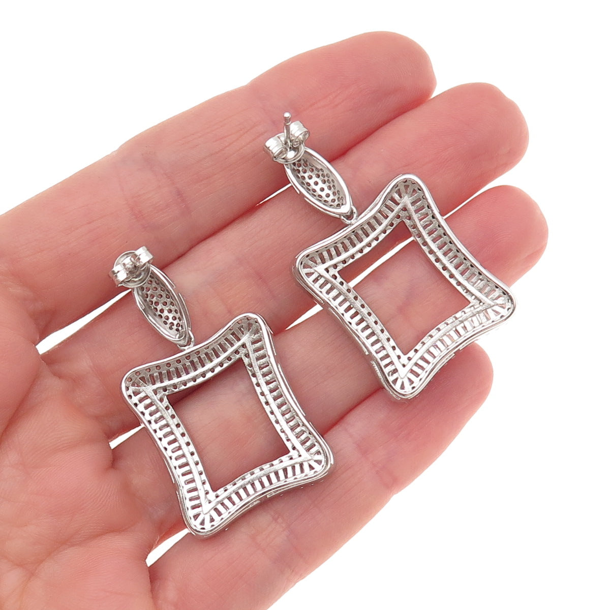 925 Sterling Silver Tapered Baguette & Round-Cut C Z Dangle Earrings