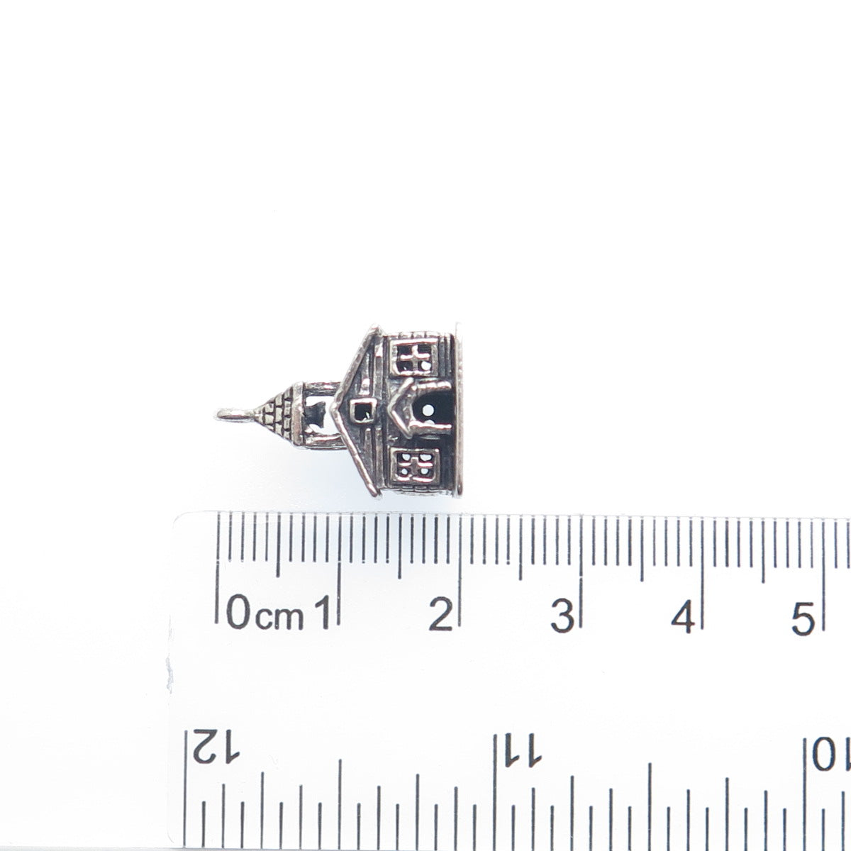 925 Sterling Silver Antique Art Deco Old Church Minimalist 3D Charm Pendant