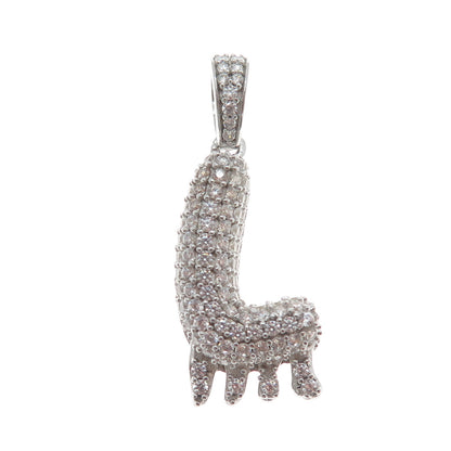 925 Sterling Silver Round-Cut Shaped C Z Letter L Initial Sparkle Pendant