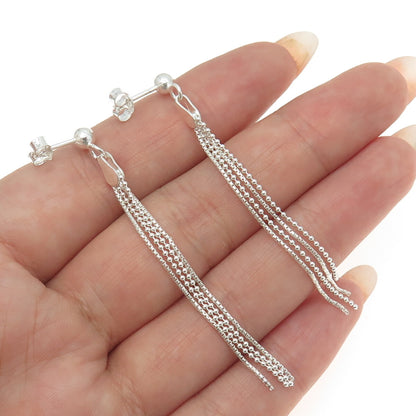 925 Sterling Silver Round Box & Ball Chain Dangling Earrings