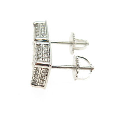 925 Sterling Silver Round-Cut C Z Sparkle Square Stud Earrings