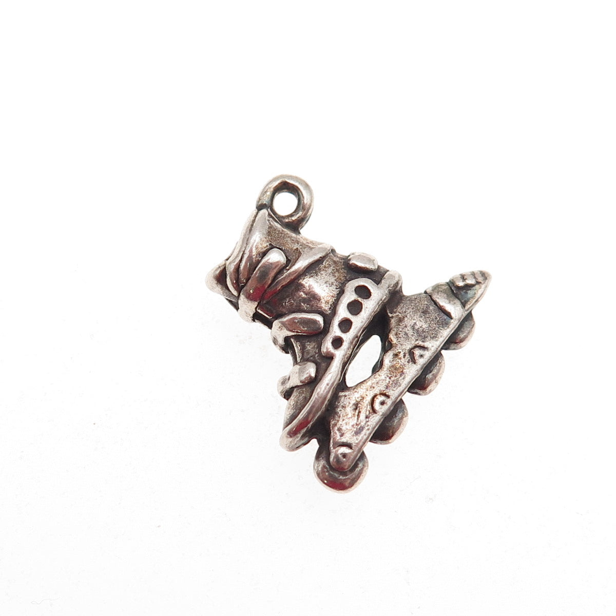 925 Sterling Silver Vintage Rollerblade Skate Oxidized 3D Mini Charm Pendant