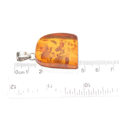 925 Sterling Silver Vintage Real Amber Modernist Pendant