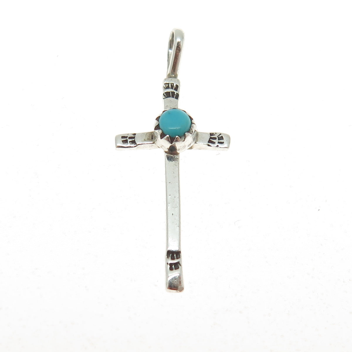 ROBERT PLATERO NAVAJO Old Pawn Sterling Silver Vintage Turquoise Cross Pendant