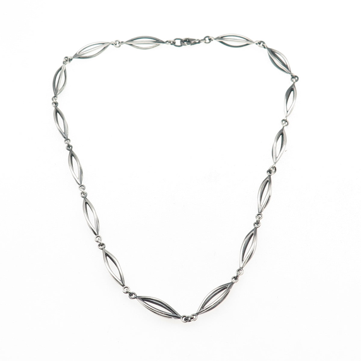 925 Sterling Silver Vintage Modernist Oxidized Chain Necklace 18"