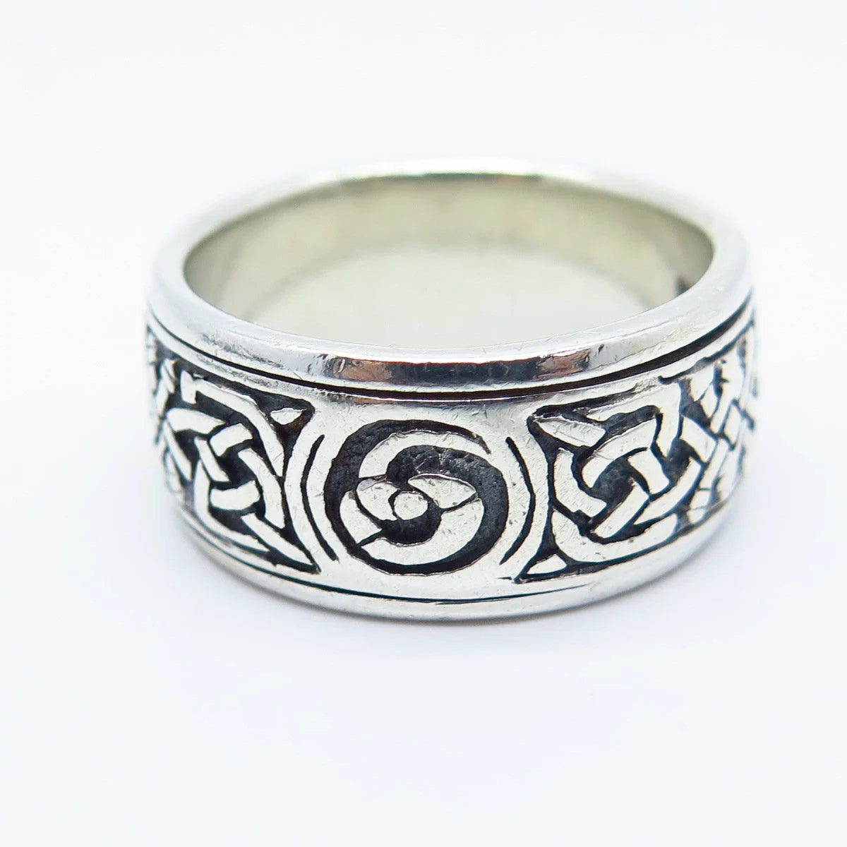 925 Sterling Silver Vintage Peter Stone Celtic Rotating Band Ring Size 9.5
