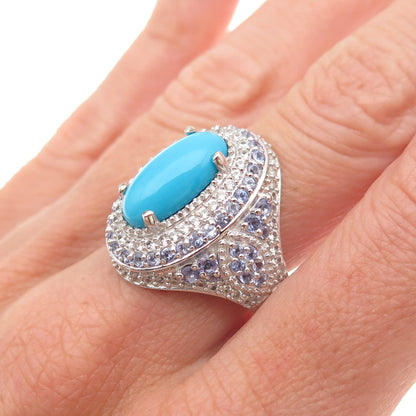 Chuck Clemency 925 Sterling Silver Real Turquoise Tanzanite & Topaz Ring Size 9