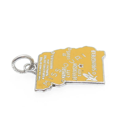 925 Sterling Silver Vintage Enamel Missouri State Map Minimalist Charm Pendant