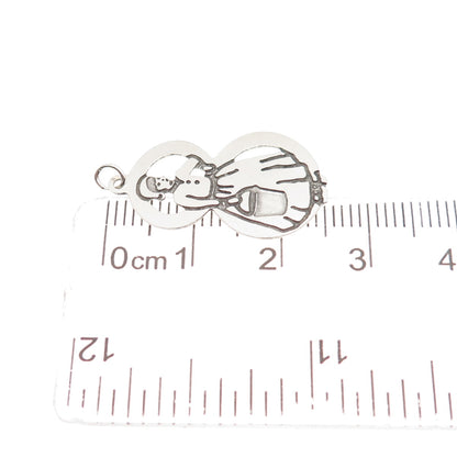 925 Sterling Silver Vintage Dutch Woman Lucky Number 8 Mini Charm Pendant