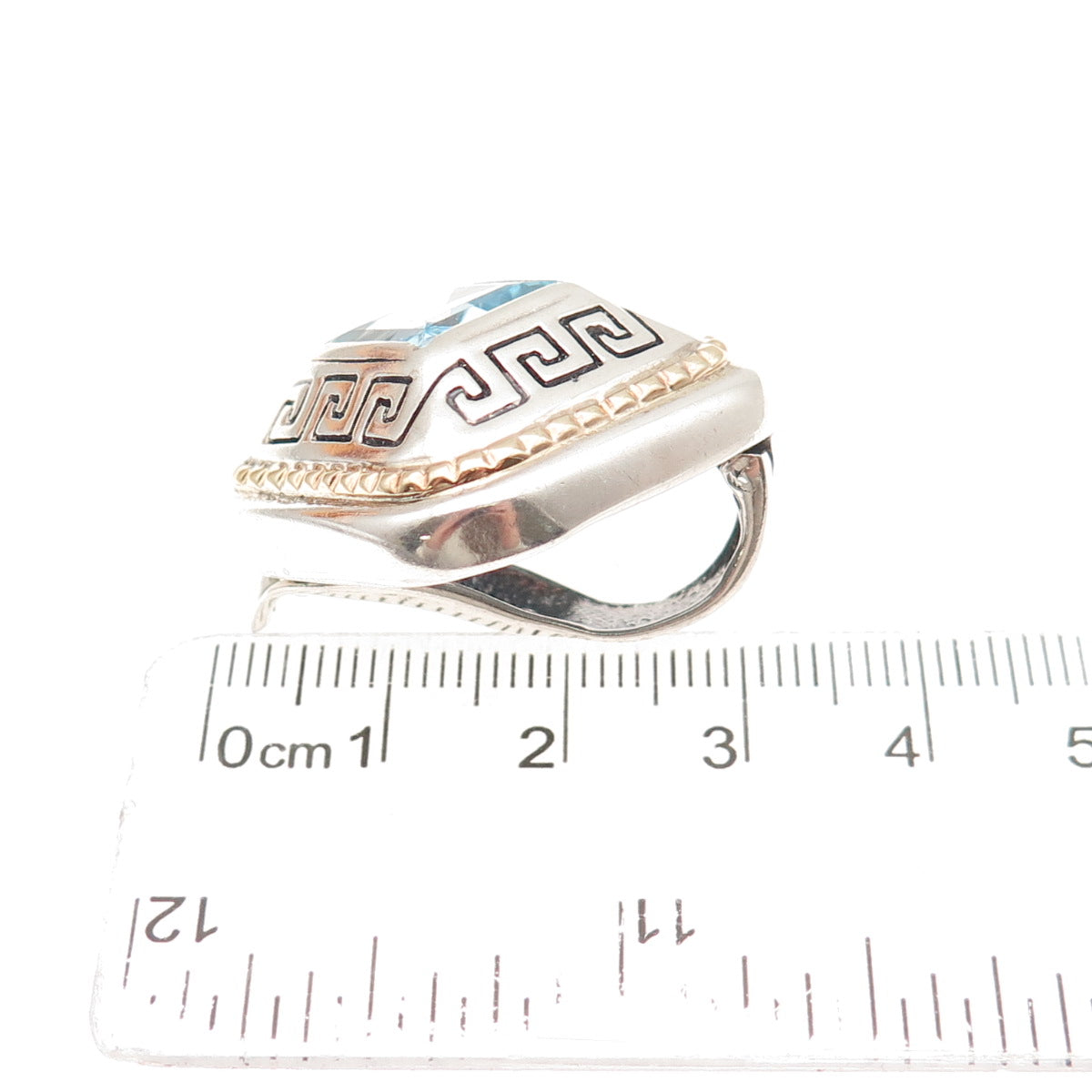 925 Sterling 18K Gold Vintage Italy Blue Topaz Greek Key Slide Charm Pendant