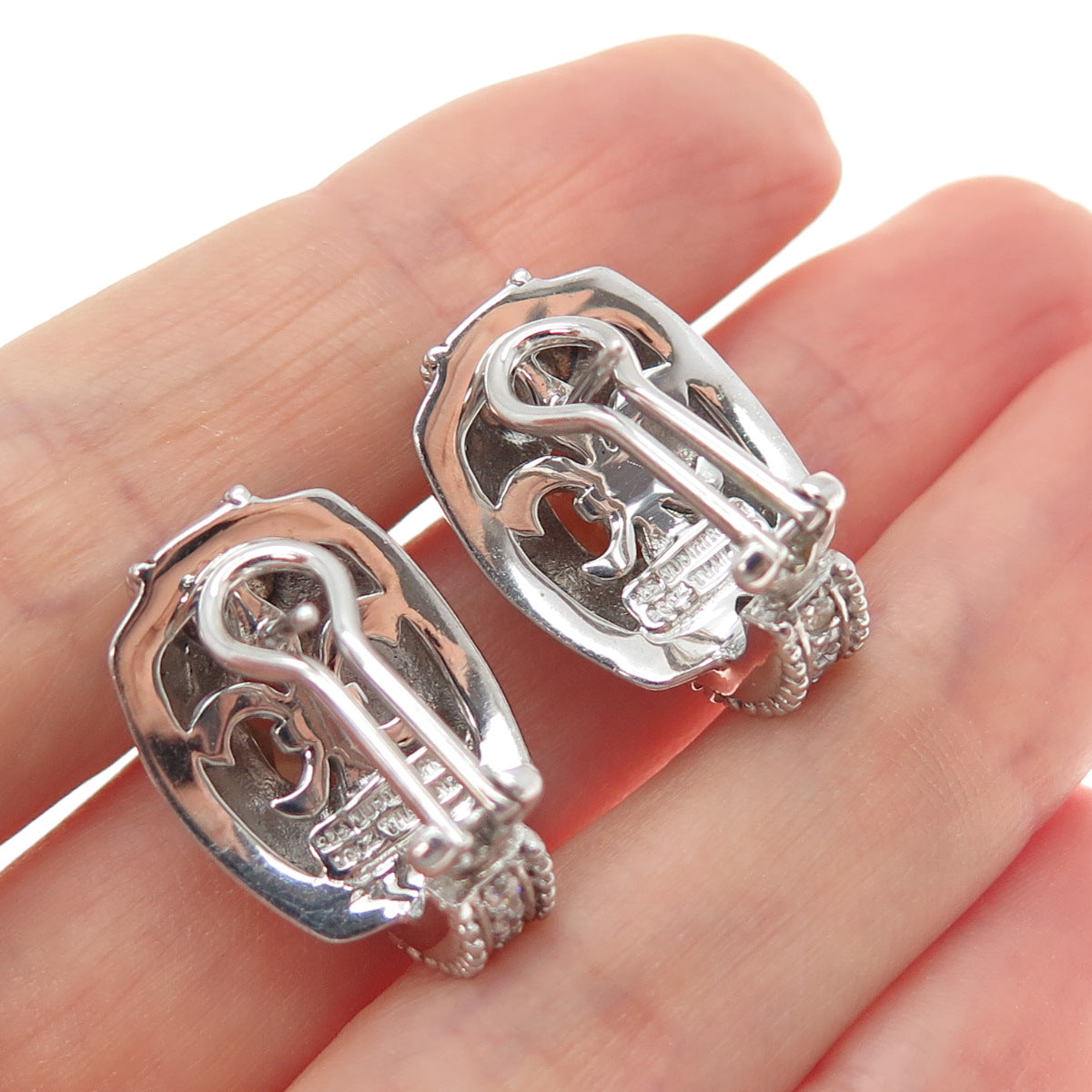 JUDITH RIPKA 925 Sterling Silver Real Citrine & C Z Omega Back Earrings