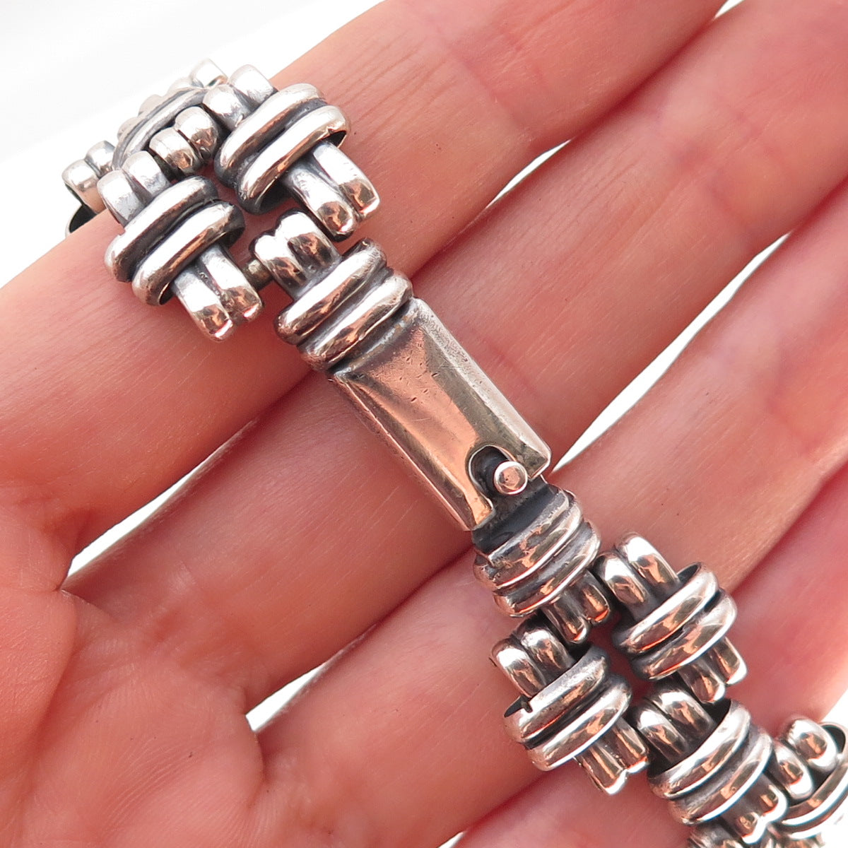 925 Sterling Silver Vintage Mexico Modernist Oxidized Bracelet 7.75"