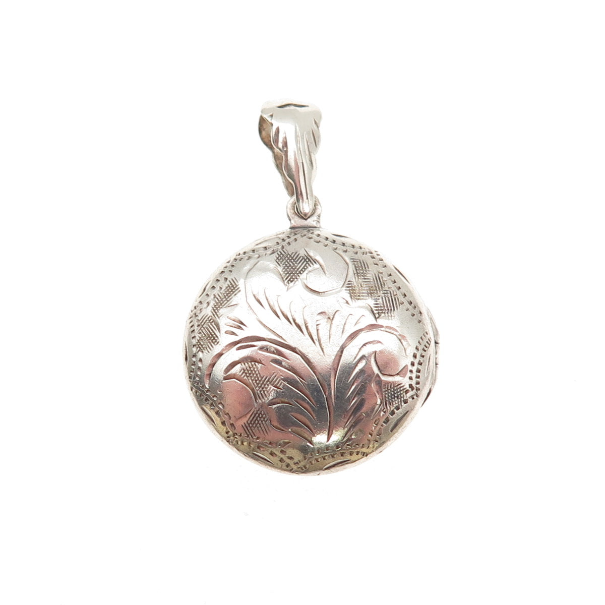925 Sterling Silver Vintage Engraved Floral Round Locket Charm Pendant