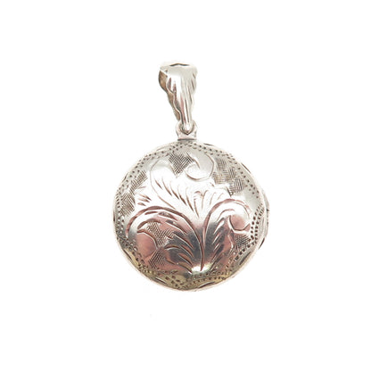 925 Sterling Silver Vintage Engraved Floral Round Locket Charm Pendant