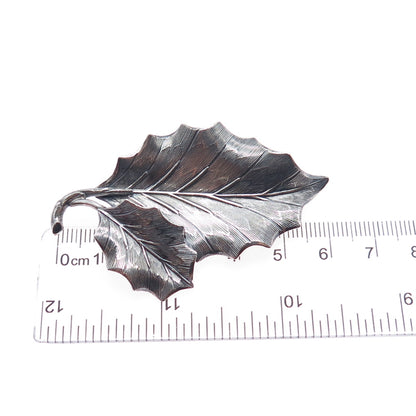 DANECRAFT 925 Sterling Silver Antique Art Deco Floral Leaf Oxidized Pin Brooch