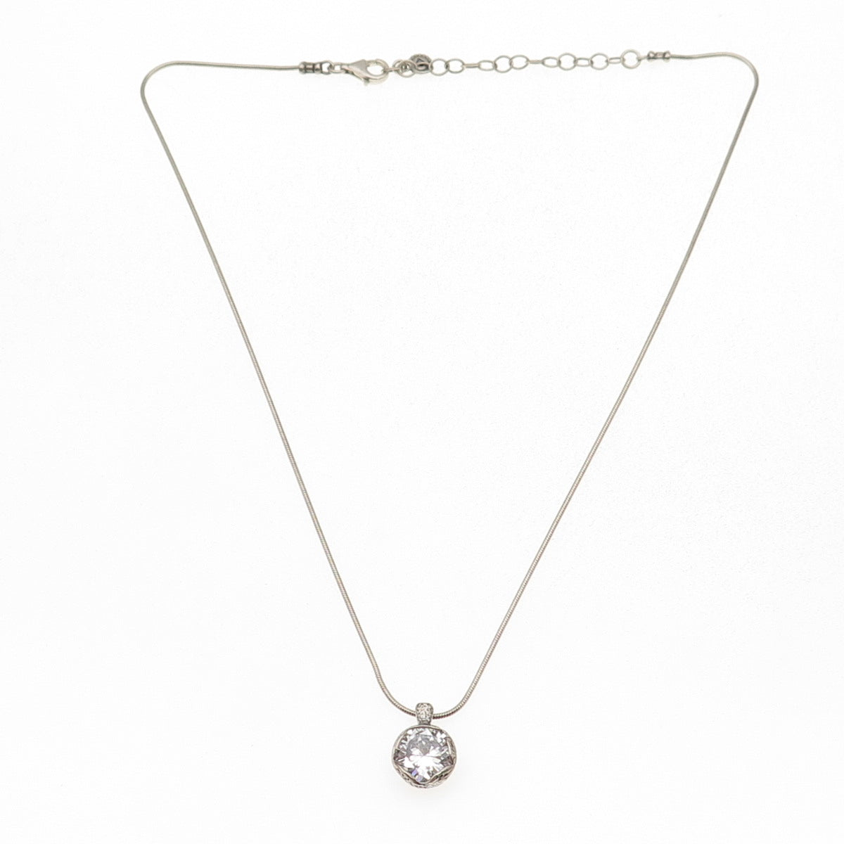 Silpada 925 Sterling Silver Vintage Round-Cut C Z Snake Chain Necklace 16-18"