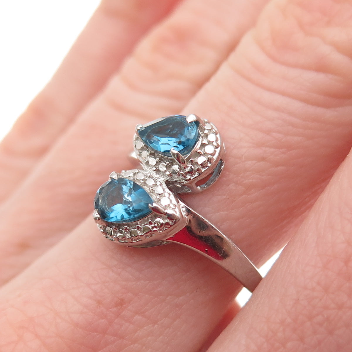 Chuck Clemency 925 Sterling Silver Real London Blue Topaz Bypass Ring Size 7