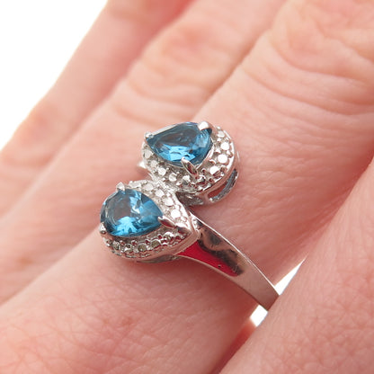 Chuck Clemency 925 Sterling Silver Real London Blue Topaz Bypass Ring Size 7