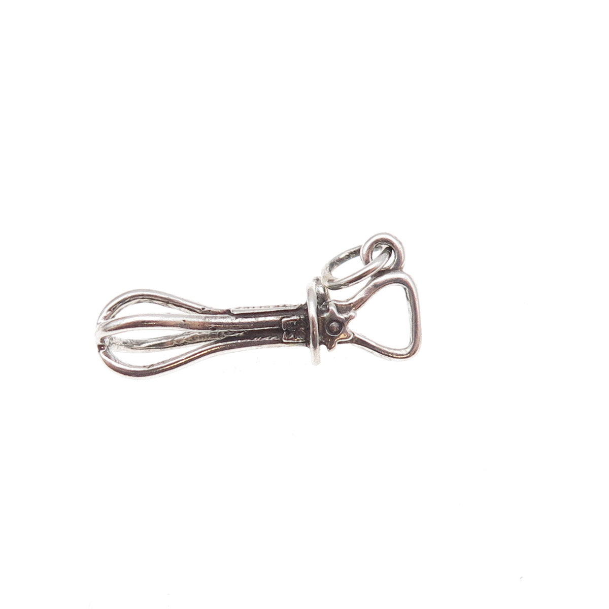 925 Sterling Silver Antique Art Deco Whisk Oxidized 3D Charm Pendant