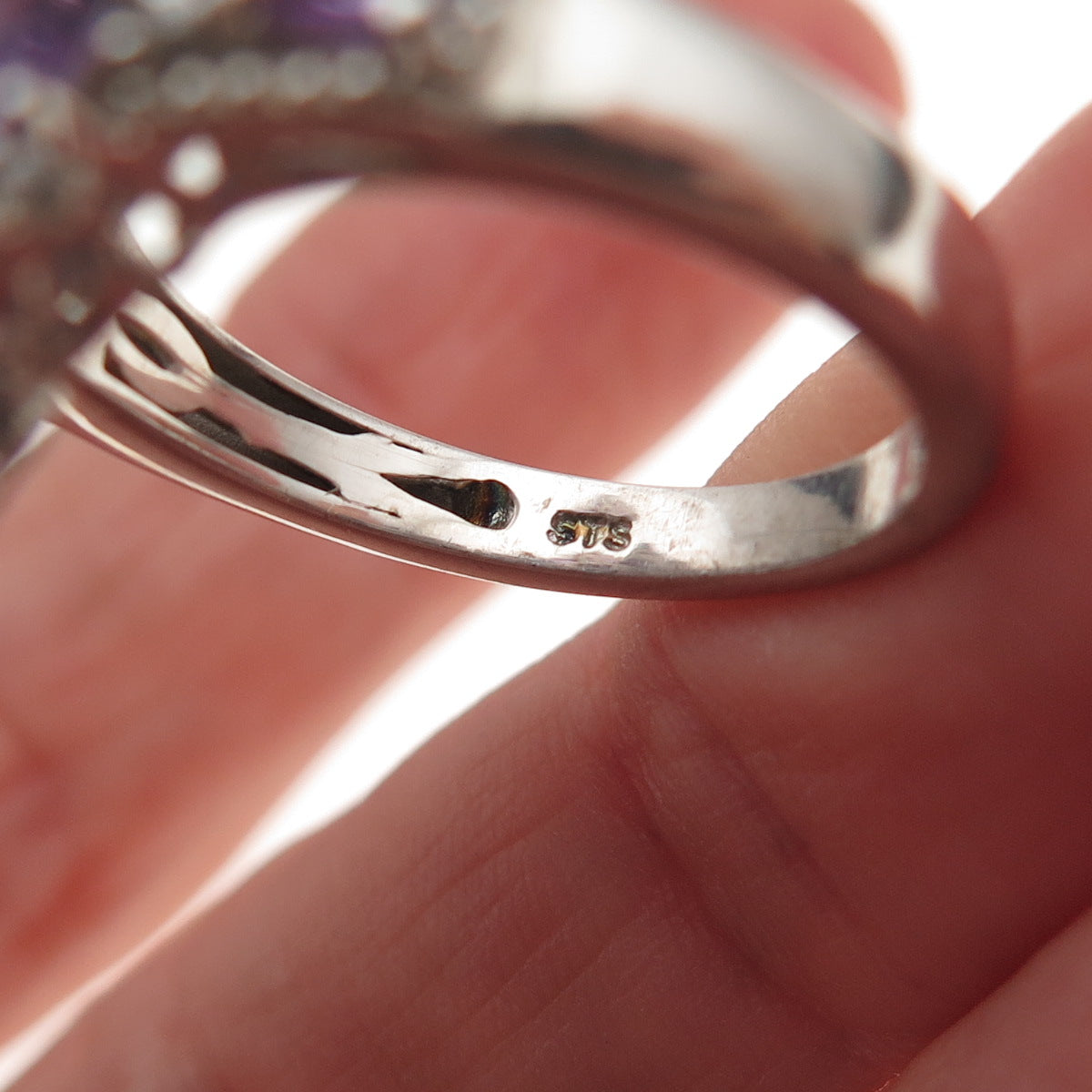 Chuck Clemency 925 Sterling Silver Real Turquoise & Amethyst Ring Size 8.25