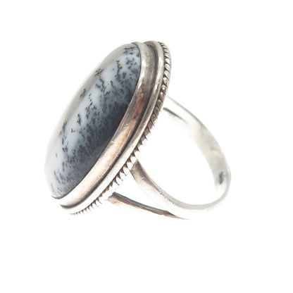 925 Sterling Silver Vintage Real Dendritic Agate Gemstone Ring Size 7.5