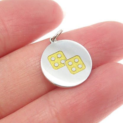 925 Sterling Silver Yellow Enamel Dice for Good Luck Charm Pendant