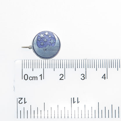 925 Sterling Silver Enamel Crescent Man in The Moon Minimalist Charm Pendant