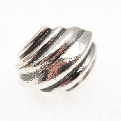 925 Sterling Silver Vintage Modernist Ribbed Oxidized Ring Size 7.75