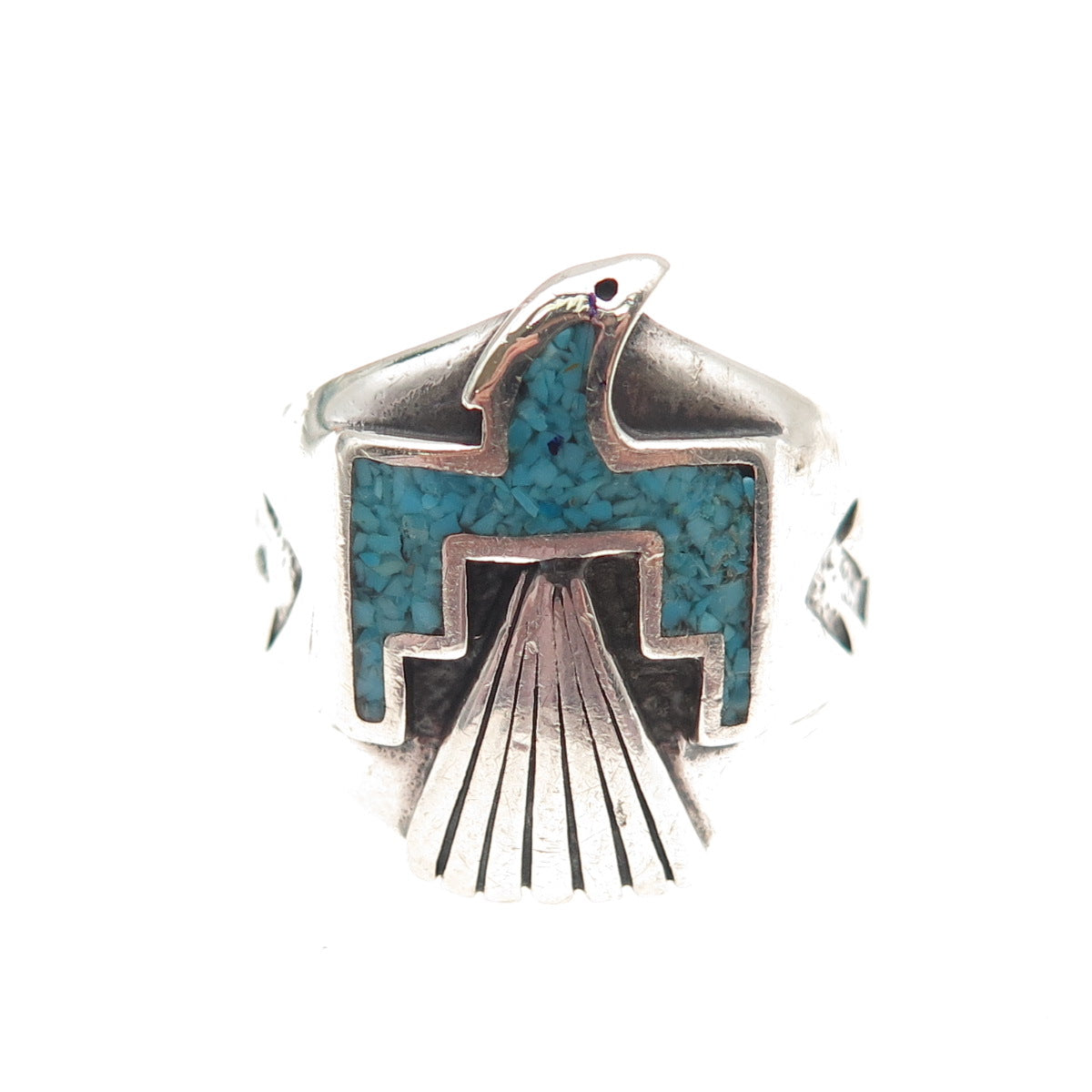 CAROLYN POLLACK Old Pawn Sterling Vintage Turquoise Inlay Eagle Ring Size 10.25