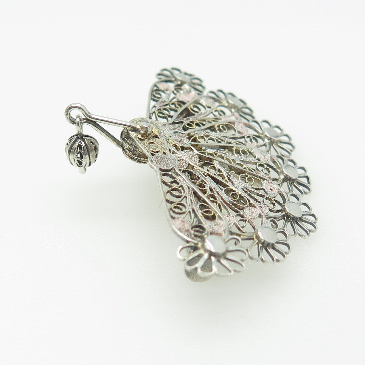 800 Silver Antique Art Deco Italy Filigree Floral Fan Pin Brooch