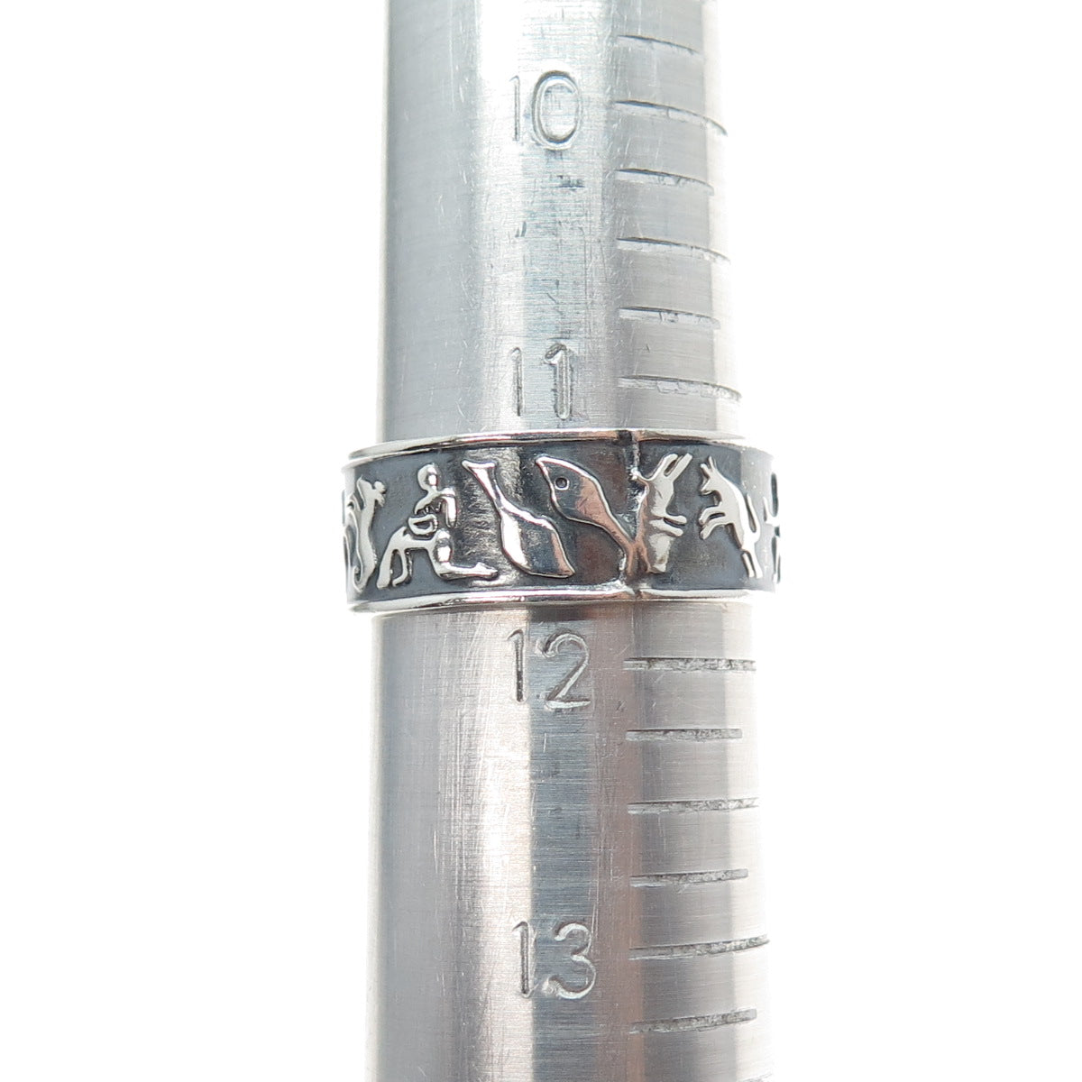 925 Sterling Silver Vintage Mexico Zodiac Calendar Oxidized Band Ring Size 11.75