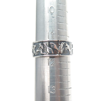 925 Sterling Silver Vintage Mexico Zodiac Calendar Oxidized Band Ring Size 11.75