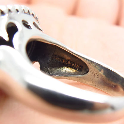 925 Sterling Silver Vintage Real Black Onyx Gemstone Beaded Ring Size 6.5