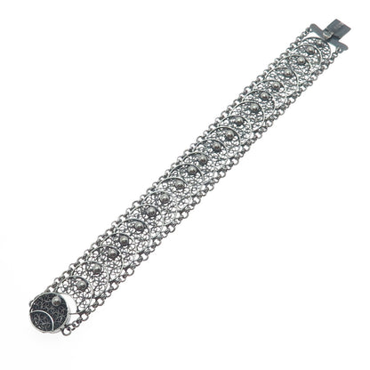 835 Silver Antique Netherlands Filigree Overlap Disc Oxidized Bracelet 6.75"