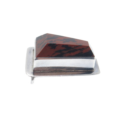 925 Sterling Silver Vintage Real Mahogany Jasper Modernist Slide Pendant