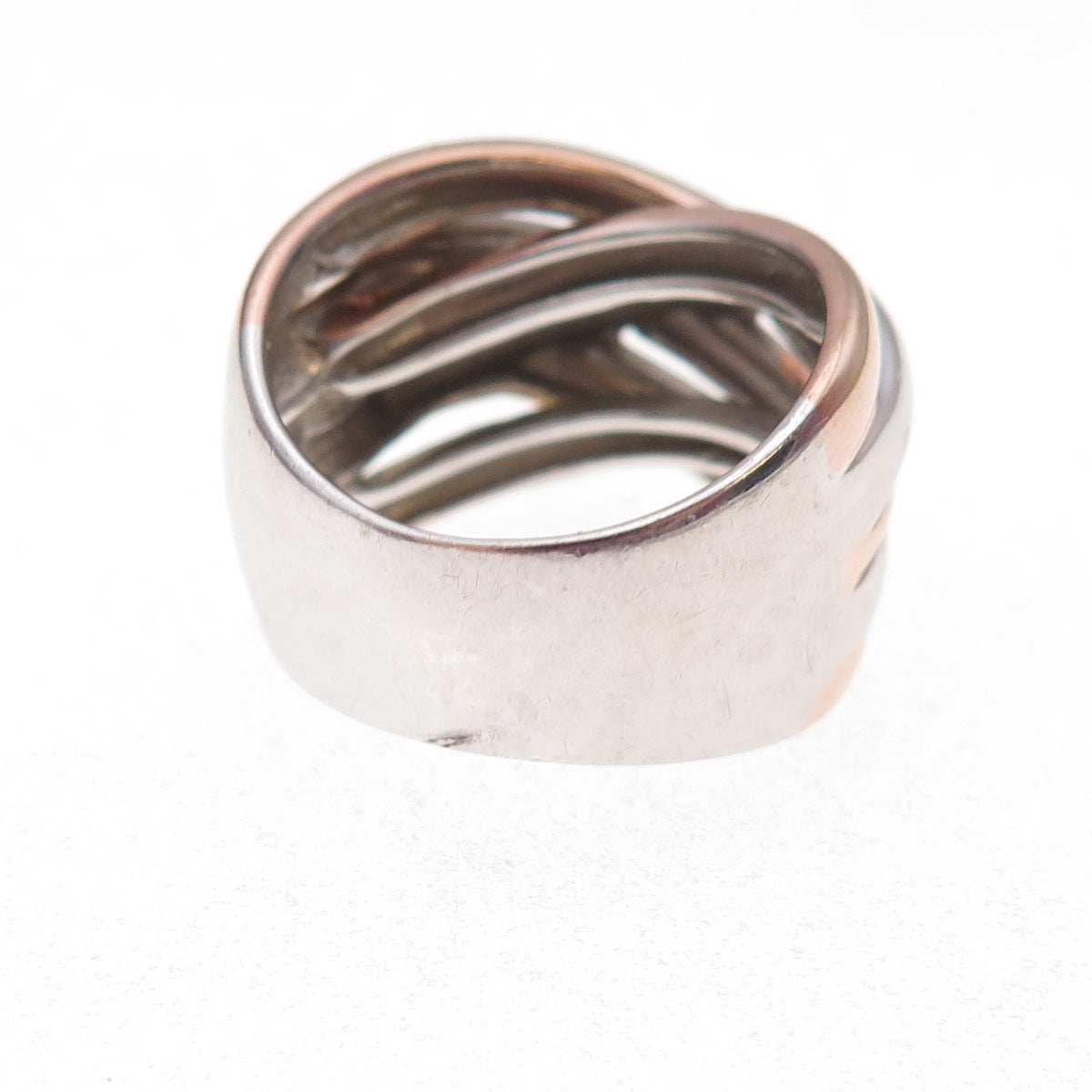 925 Sterling Silver 3-Tone Crisscross Ring Size 8