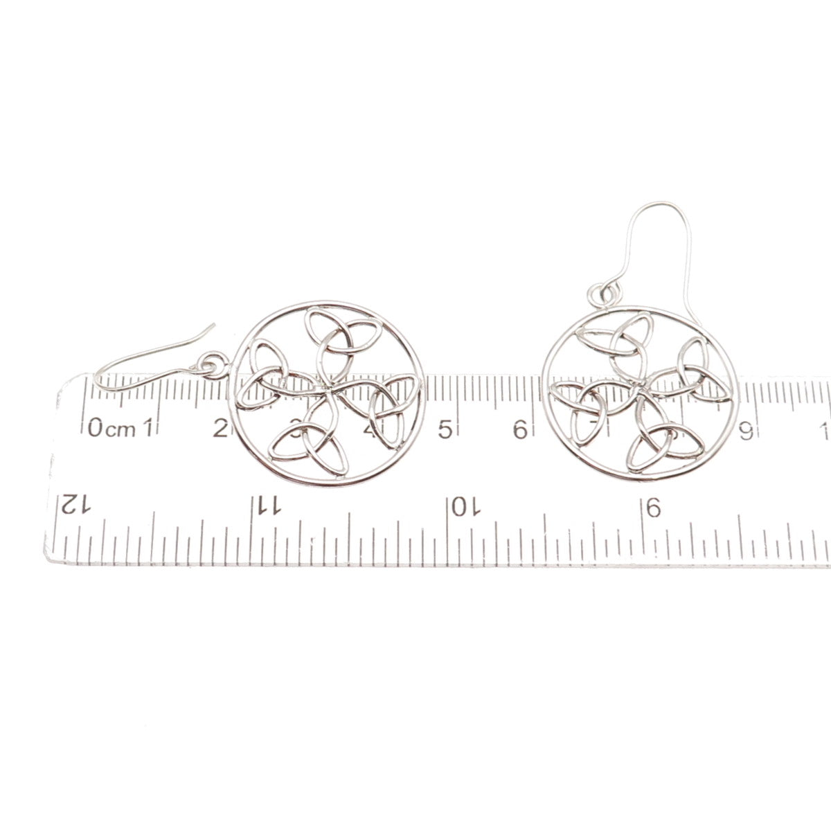 925 Sterling Silver Vintage Celtic Trinity Knot Cross Oxidized Dangle Earrings