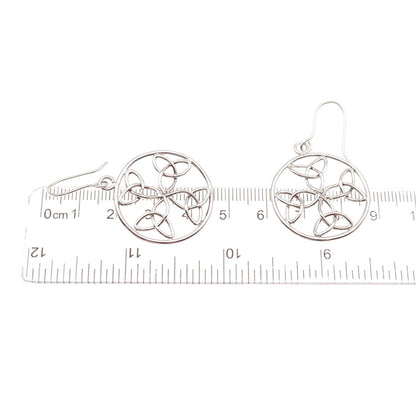 925 Sterling Silver Vintage Celtic Trinity Knot Cross Oxidized Dangle Earrings
