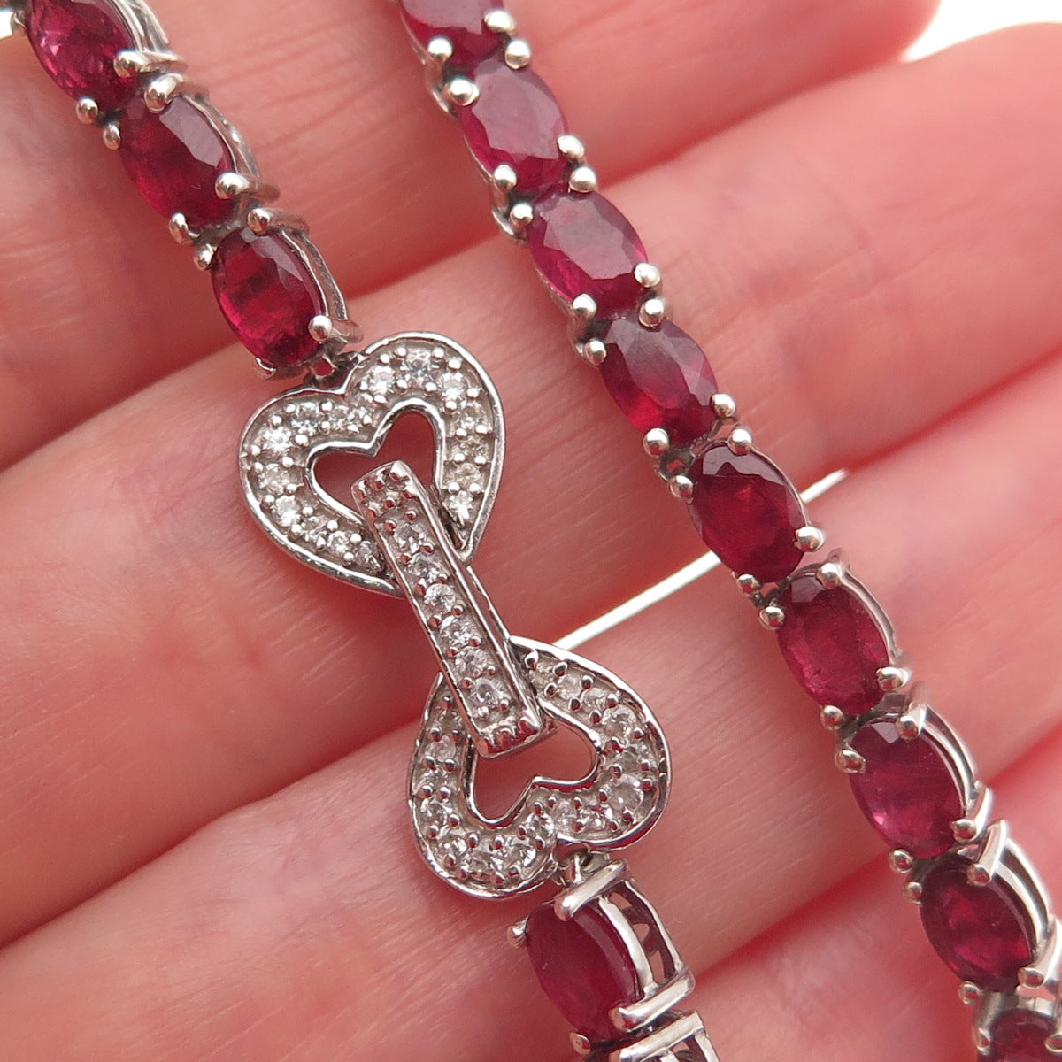 Chuck Clemency 925 Sterling Silver Real Ruby & White Topaz Chain Necklace 18"