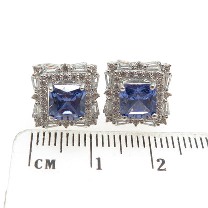 925 Sterling Silver White & Blue C Z Stud Earrings