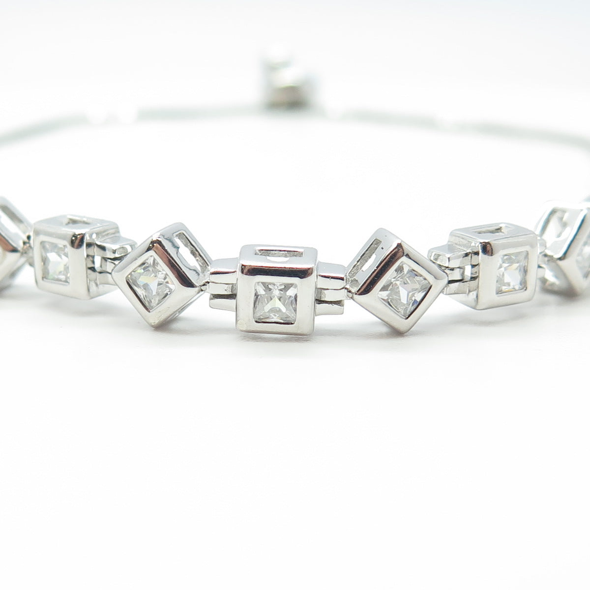 HAN 925 Sterling Silver C Z Tennis Box Link Bracelet 8.75"