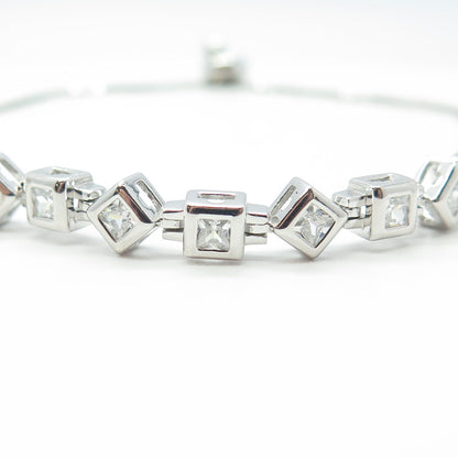 HAN 925 Sterling Silver C Z Tennis Box Link Bracelet 8.75"
