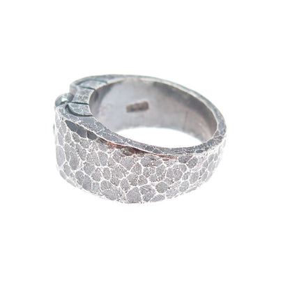 925 Sterling Silver Vintage Modernist Hammered Ball Beaded Oxidized Ring Size 6